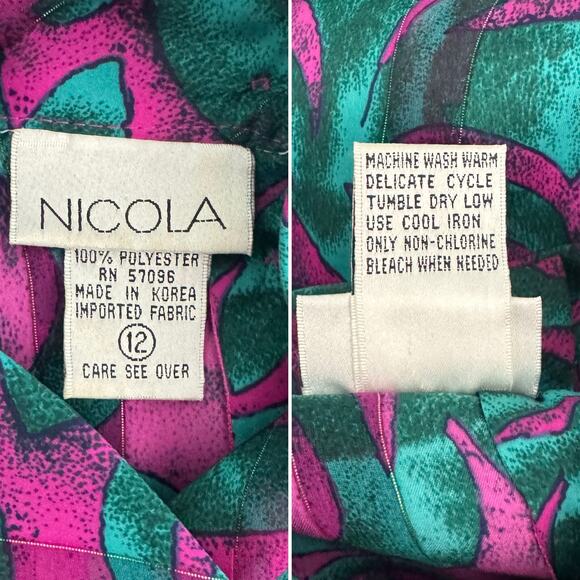 Vintage Nicola mock neck semi sheer metallic stripe blouse size 12 large L - Picture 6 of 7